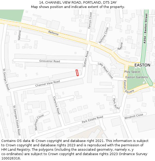 14, CHANNEL VIEW ROAD, PORTLAND, DT5 2AY: Location map and indicative extent of plot