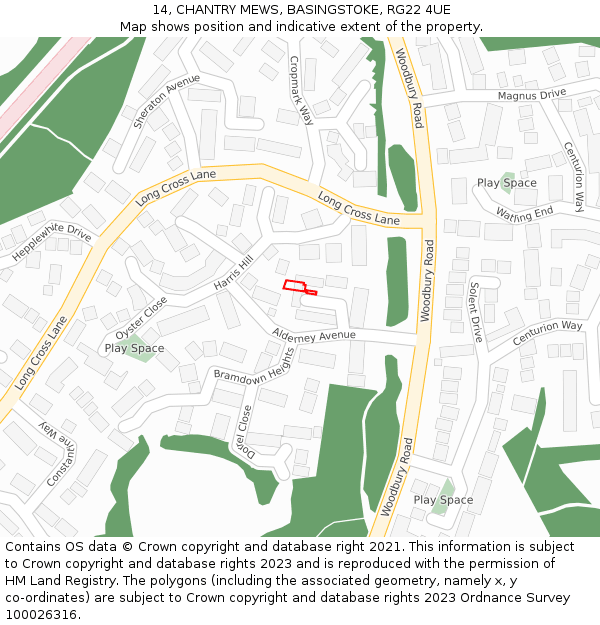 14, CHANTRY MEWS, BASINGSTOKE, RG22 4UE: Location map and indicative extent of plot