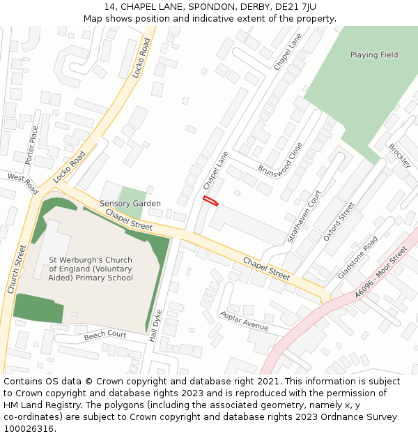 14, CHAPEL LANE, SPONDON, DERBY, DE21 7JU: Location map and indicative extent of plot
