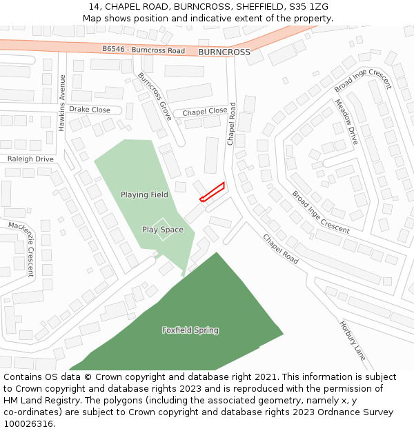 14, CHAPEL ROAD, BURNCROSS, SHEFFIELD, S35 1ZG: Location map and indicative extent of plot