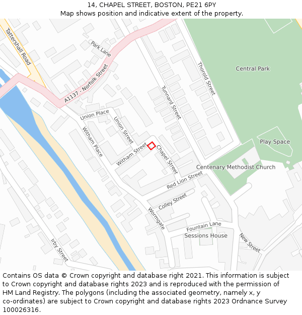 14, CHAPEL STREET, BOSTON, PE21 6PY: Location map and indicative extent of plot