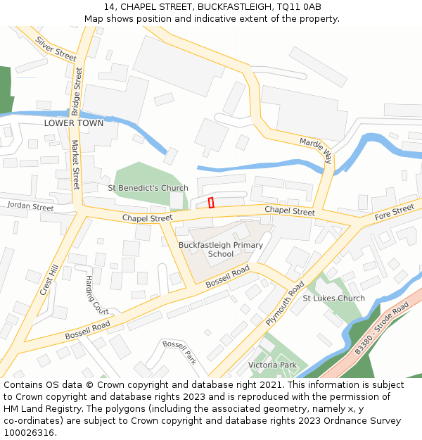 14, CHAPEL STREET, BUCKFASTLEIGH, TQ11 0AB: Location map and indicative extent of plot
