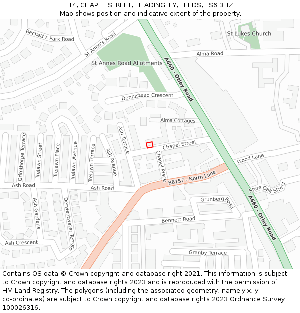 14, CHAPEL STREET, HEADINGLEY, LEEDS, LS6 3HZ: Location map and indicative extent of plot