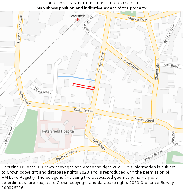 14, CHARLES STREET, PETERSFIELD, GU32 3EH: Location map and indicative extent of plot