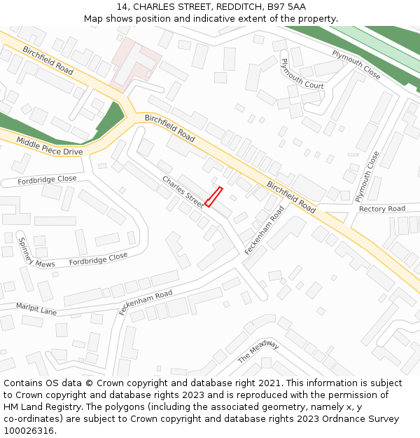 14, CHARLES STREET, REDDITCH, B97 5AA: Location map and indicative extent of plot