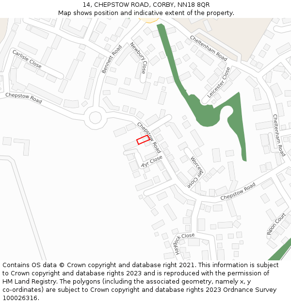 14, CHEPSTOW ROAD, CORBY, NN18 8QR: Location map and indicative extent of plot