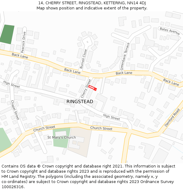 14, CHERRY STREET, RINGSTEAD, KETTERING, NN14 4DJ: Location map and indicative extent of plot