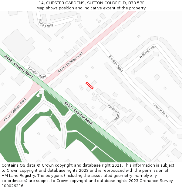 14, CHESTER GARDENS, SUTTON COLDFIELD, B73 5BF: Location map and indicative extent of plot