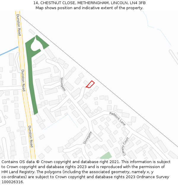 14, CHESTNUT CLOSE, METHERINGHAM, LINCOLN, LN4 3FB: Location map and indicative extent of plot