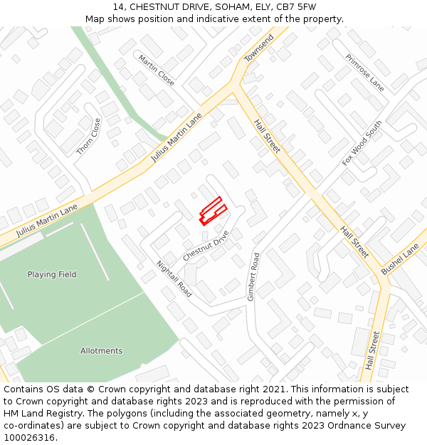 14, CHESTNUT DRIVE, SOHAM, ELY, CB7 5FW: Location map and indicative extent of plot