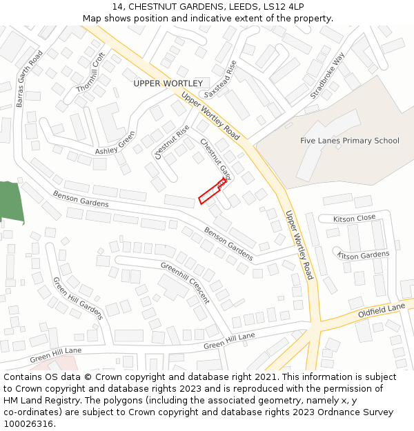 14, CHESTNUT GARDENS, LEEDS, LS12 4LP: Location map and indicative extent of plot