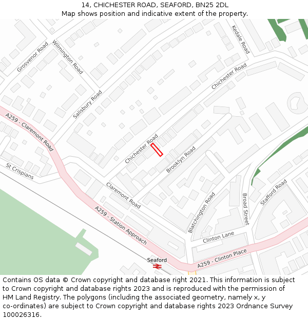 14, CHICHESTER ROAD, SEAFORD, BN25 2DL: Location map and indicative extent of plot