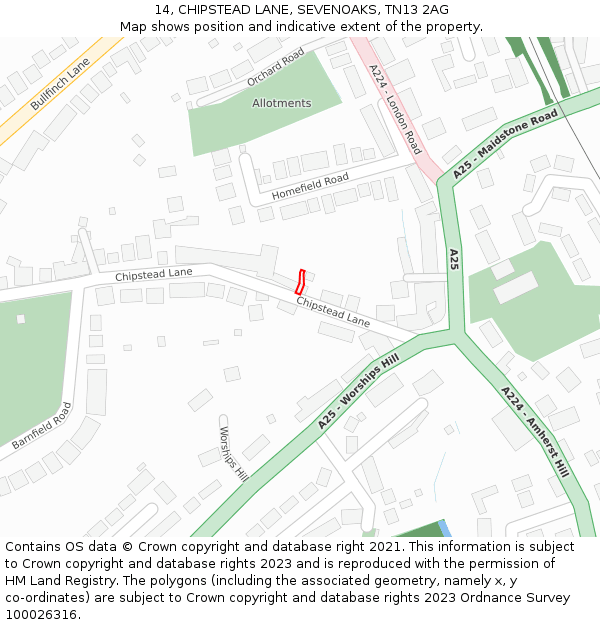 14, CHIPSTEAD LANE, SEVENOAKS, TN13 2AG: Location map and indicative extent of plot