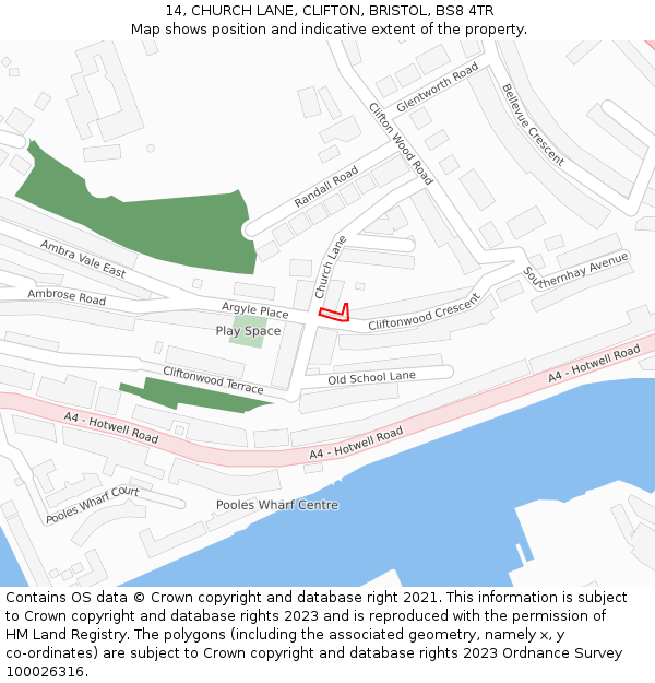 14, CHURCH LANE, CLIFTON, BRISTOL, BS8 4TR: Location map and indicative extent of plot