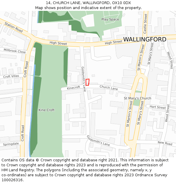 14, CHURCH LANE, WALLINGFORD, OX10 0DX: Location map and indicative extent of plot