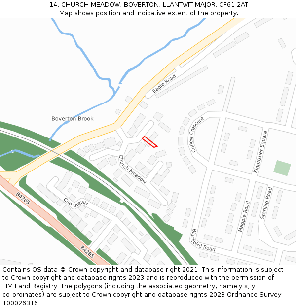 14, CHURCH MEADOW, BOVERTON, LLANTWIT MAJOR, CF61 2AT: Location map and indicative extent of plot
