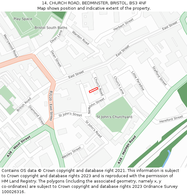 14, CHURCH ROAD, BEDMINSTER, BRISTOL, BS3 4NF: Location map and indicative extent of plot