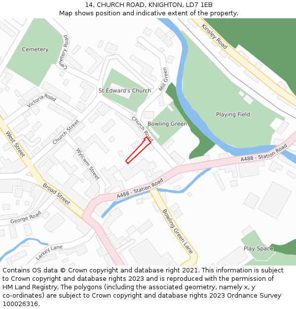 14, CHURCH ROAD, KNIGHTON, LD7 1EB: Location map and indicative extent of plot