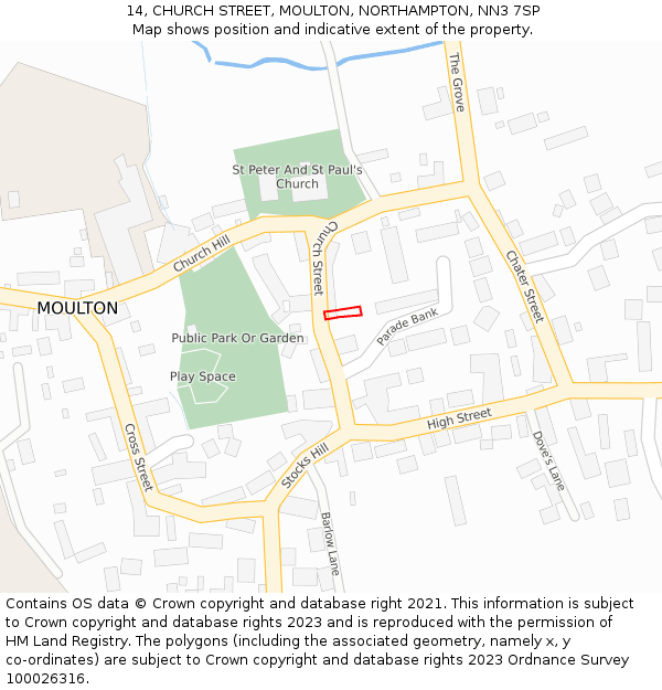14, CHURCH STREET, MOULTON, NORTHAMPTON, NN3 7SP: Location map and indicative extent of plot