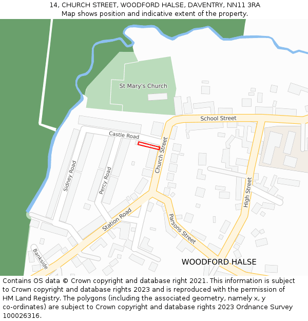 14, CHURCH STREET, WOODFORD HALSE, DAVENTRY, NN11 3RA: Location map and indicative extent of plot