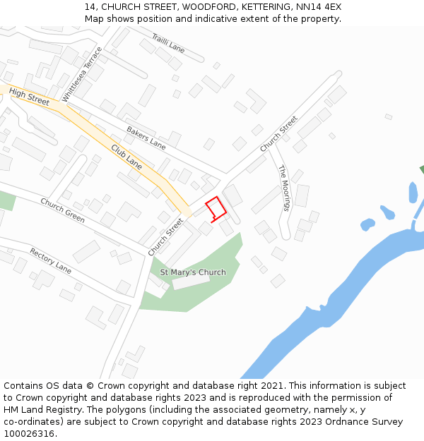 14, CHURCH STREET, WOODFORD, KETTERING, NN14 4EX: Location map and indicative extent of plot
