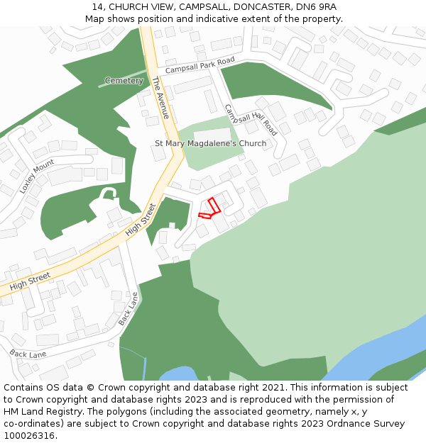 14, CHURCH VIEW, CAMPSALL, DONCASTER, DN6 9RA: Location map and indicative extent of plot