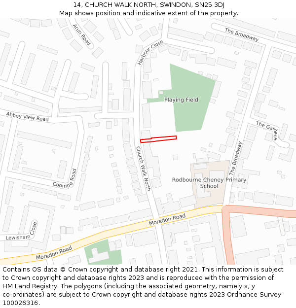14, CHURCH WALK NORTH, SWINDON, SN25 3DJ: Location map and indicative extent of plot