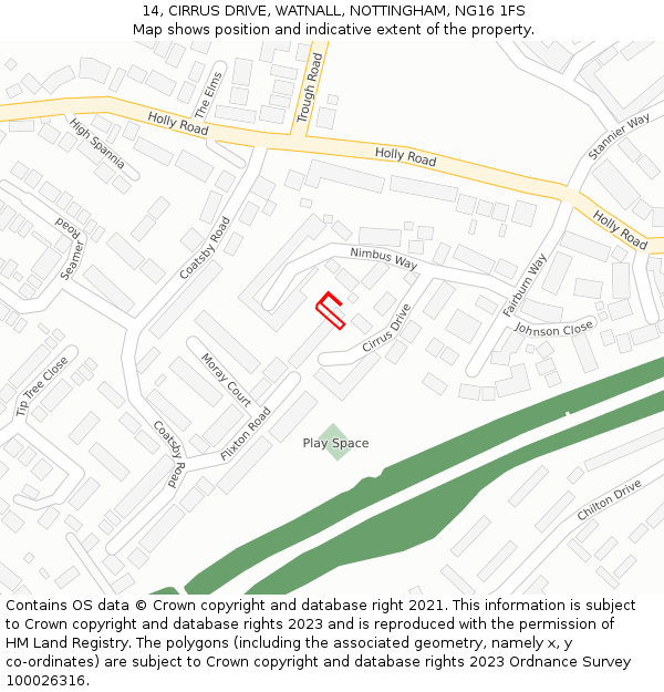 14, CIRRUS DRIVE, WATNALL, NOTTINGHAM, NG16 1FS: Location map and indicative extent of plot