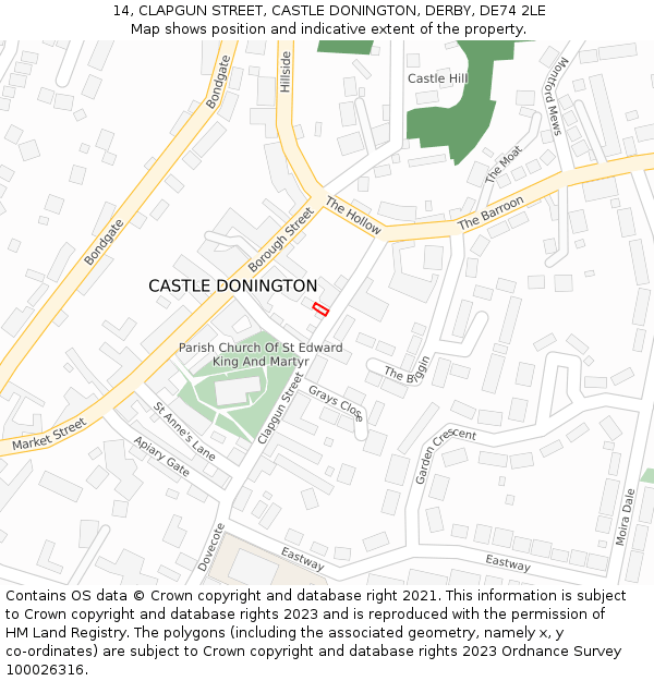 14, CLAPGUN STREET, CASTLE DONINGTON, DERBY, DE74 2LE: Location map and indicative extent of plot