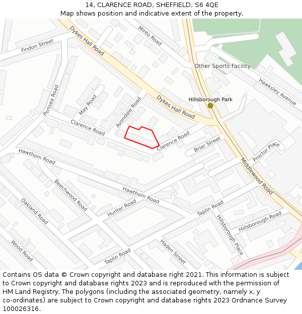 14, CLARENCE ROAD, SHEFFIELD, S6 4QE: Location map and indicative extent of plot