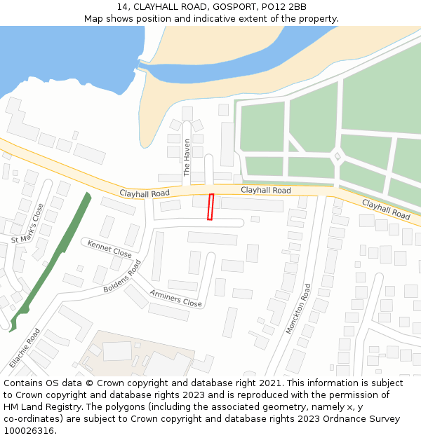 14, CLAYHALL ROAD, GOSPORT, PO12 2BB: Location map and indicative extent of plot