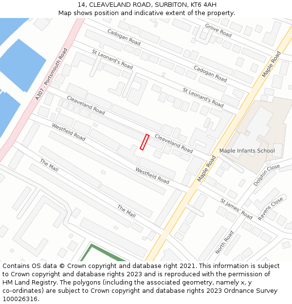 14, CLEAVELAND ROAD, SURBITON, KT6 4AH: Location map and indicative extent of plot