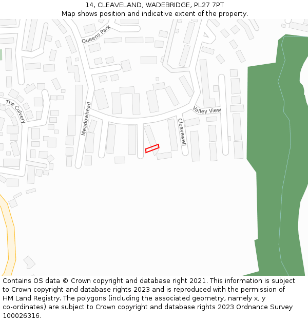 14, CLEAVELAND, WADEBRIDGE, PL27 7PT: Location map and indicative extent of plot