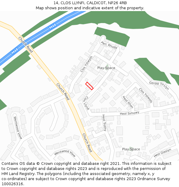 14, CLOS LLYNFI, CALDICOT, NP26 4RB: Location map and indicative extent of plot