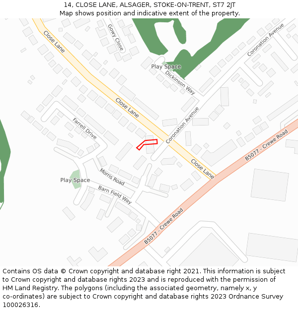 14, CLOSE LANE, ALSAGER, STOKE-ON-TRENT, ST7 2JT: Location map and indicative extent of plot