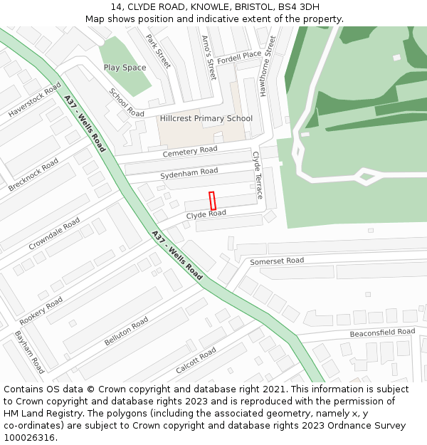 14, CLYDE ROAD, KNOWLE, BRISTOL, BS4 3DH: Location map and indicative extent of plot