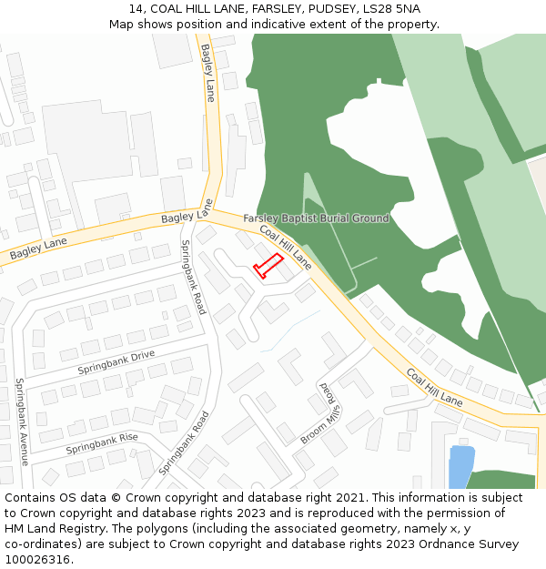 14, COAL HILL LANE, FARSLEY, PUDSEY, LS28 5NA: Location map and indicative extent of plot