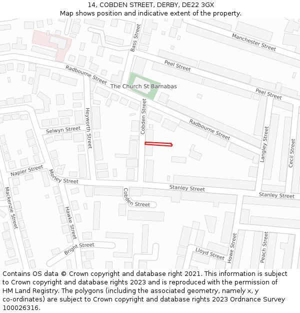 14, COBDEN STREET, DERBY, DE22 3GX: Location map and indicative extent of plot