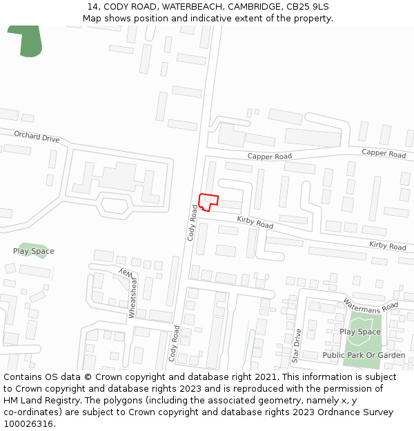 14, CODY ROAD, WATERBEACH, CAMBRIDGE, CB25 9LS: Location map and indicative extent of plot