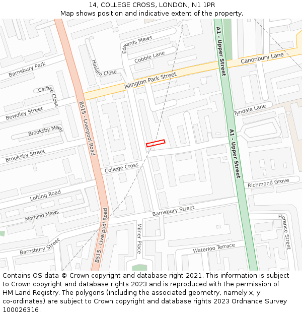 14, COLLEGE CROSS, LONDON, N1 1PR: Location map and indicative extent of plot