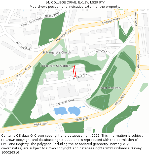 14, COLLEGE DRIVE, ILKLEY, LS29 9TY: Location map and indicative extent of plot