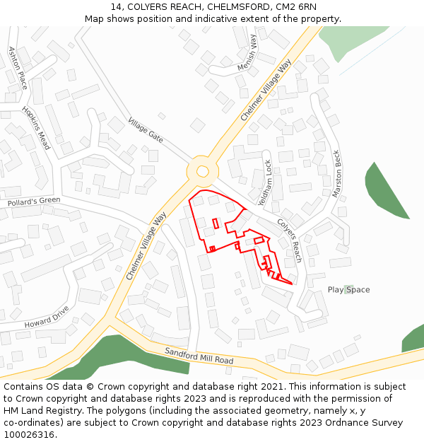 14, COLYERS REACH, CHELMSFORD, CM2 6RN: Location map and indicative extent of plot