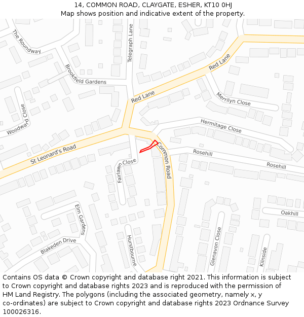 14, COMMON ROAD, CLAYGATE, ESHER, KT10 0HJ: Location map and indicative extent of plot