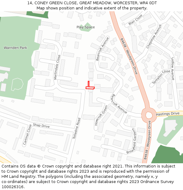 14, CONEY GREEN CLOSE, GREAT MEADOW, WORCESTER, WR4 0DT: Location map and indicative extent of plot