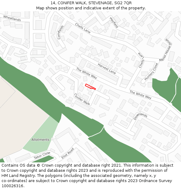 14, CONIFER WALK, STEVENAGE, SG2 7QR: Location map and indicative extent of plot