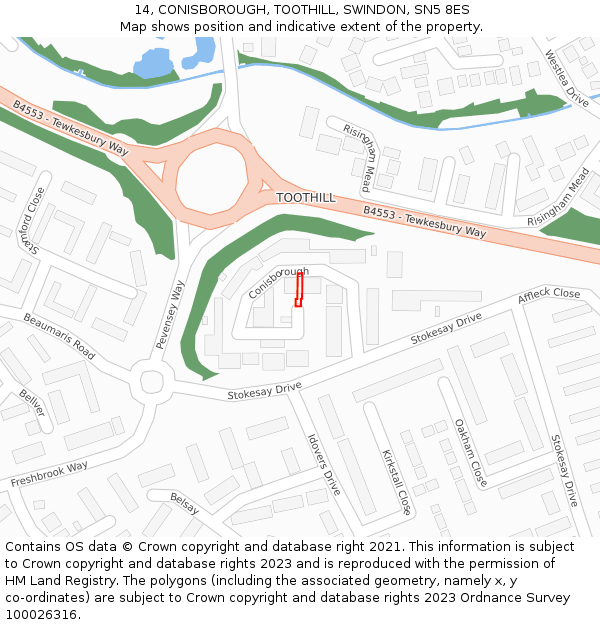 14, CONISBOROUGH, TOOTHILL, SWINDON, SN5 8ES: Location map and indicative extent of plot
