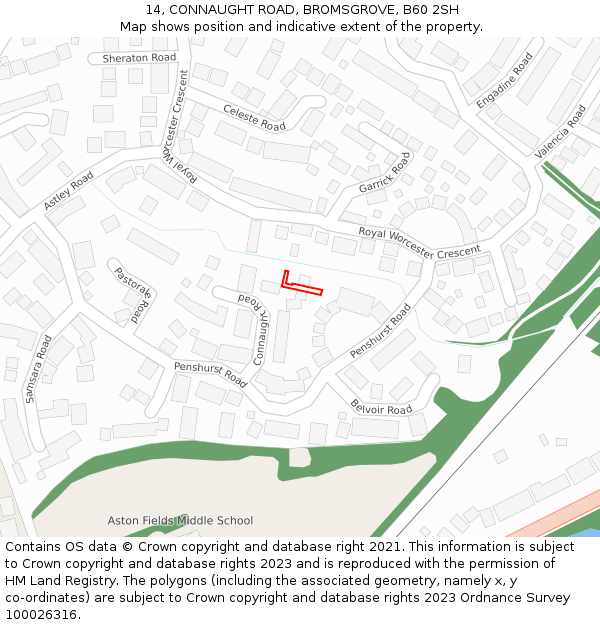 14, CONNAUGHT ROAD, BROMSGROVE, B60 2SH: Location map and indicative extent of plot