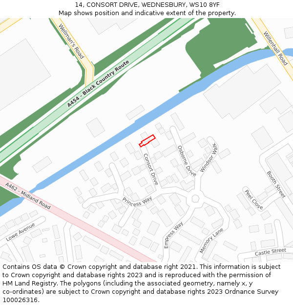 14, CONSORT DRIVE, WEDNESBURY, WS10 8YF: Location map and indicative extent of plot