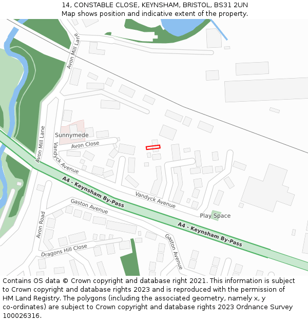 14, CONSTABLE CLOSE, KEYNSHAM, BRISTOL, BS31 2UN: Location map and indicative extent of plot