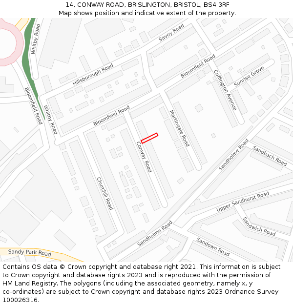 14, CONWAY ROAD, BRISLINGTON, BRISTOL, BS4 3RF: Location map and indicative extent of plot